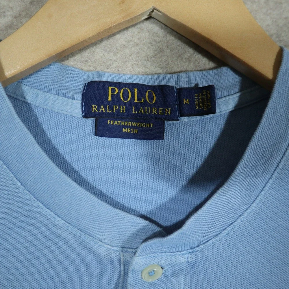 Polo Ralph Lauren Henley Shirt Mens Medium Blue Featherweight Mesh Short Sleeve